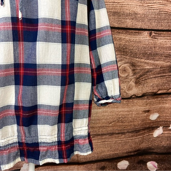 SOLD 🛍️ Faded Glory Women’s Cotton Plaid Shirred Tie Front Lagenlook Blouse - Picture 4 of 8